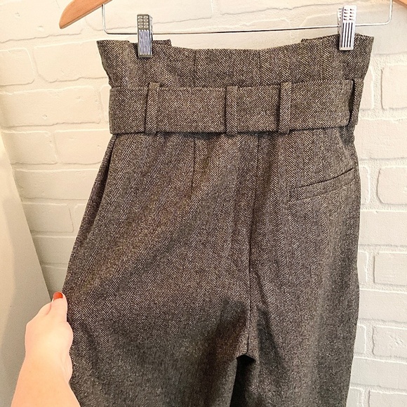 COS Dress Pants Herringbone Gray High waist Wide leg Parachute Darted Wool 4 - Picture 13 of 14